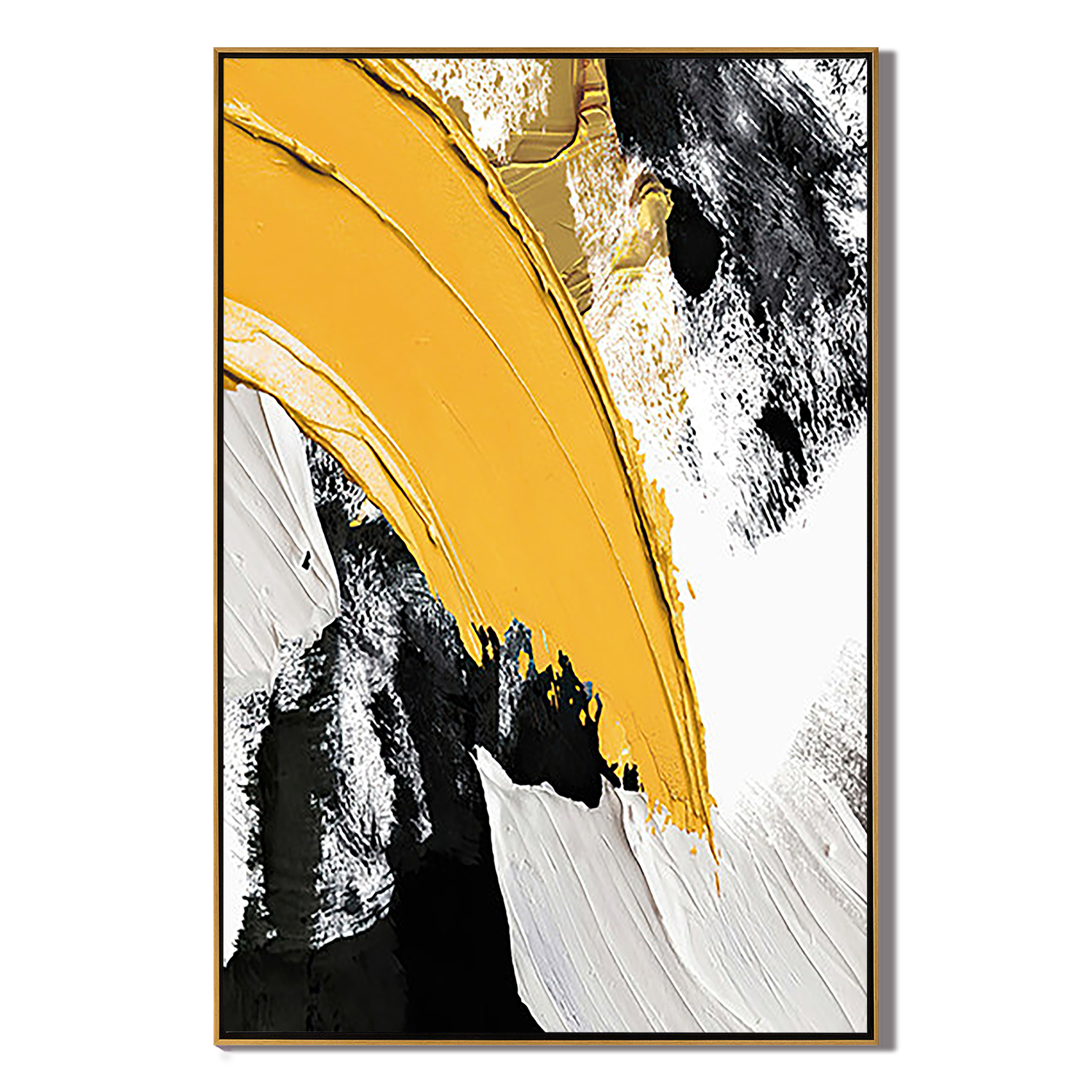 AMBER SWEEP: Modern Minimalist Abstract Wall Art, Bold Yellow & Black Palette Knife Art
