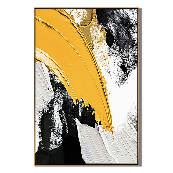 Amber Sweep – Bold Yellow & Black Palette Knife Minimalist Painting | Modern Minimalist Bedroom & Home Office Art