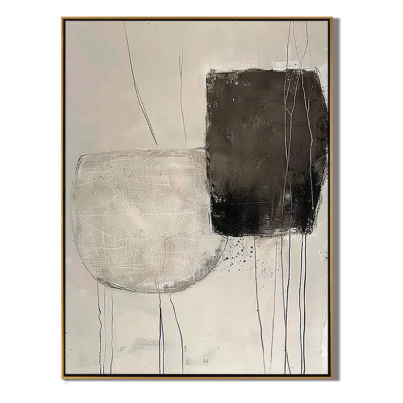 Zen Balance – Hand-Painted Minimalist Black and Grey Plaster Effect Abstract Wabi-Sabi Painting | Japandi Wabi-Sabi Living Room & Bedroom Art