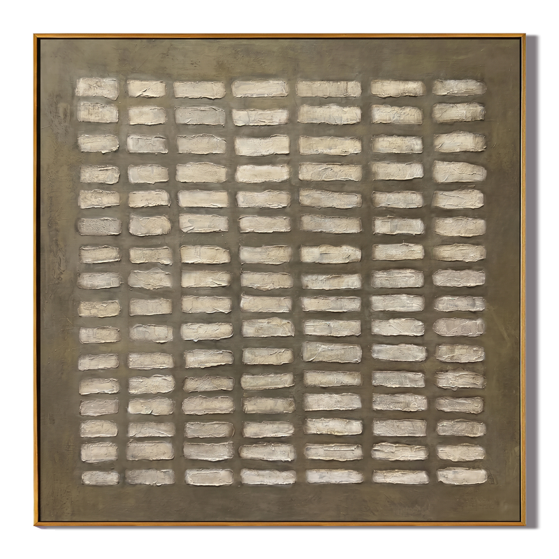 Time Matrix – Wabi-Sabi Style Earth-Tone Minimalist Texture Painting | Modern Abstract Geometric Entryway Art