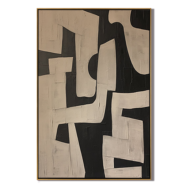 Urban Monolith – Hand-Painted Black and Tan Geometric Shapes Wabi-Sabi Painting | Japandi Wabi-Sabi Living Room & Bedroom Art