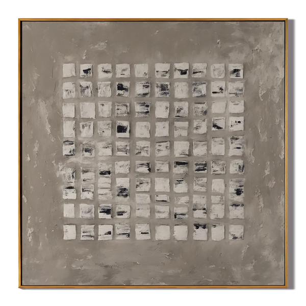 Square Sequence – Hand-Painted Neutral Grey Matrix Plaster Relief Wabi-Sabi Painting | Japandi Organic Wabi-Sabi Living Room & Hallway Art