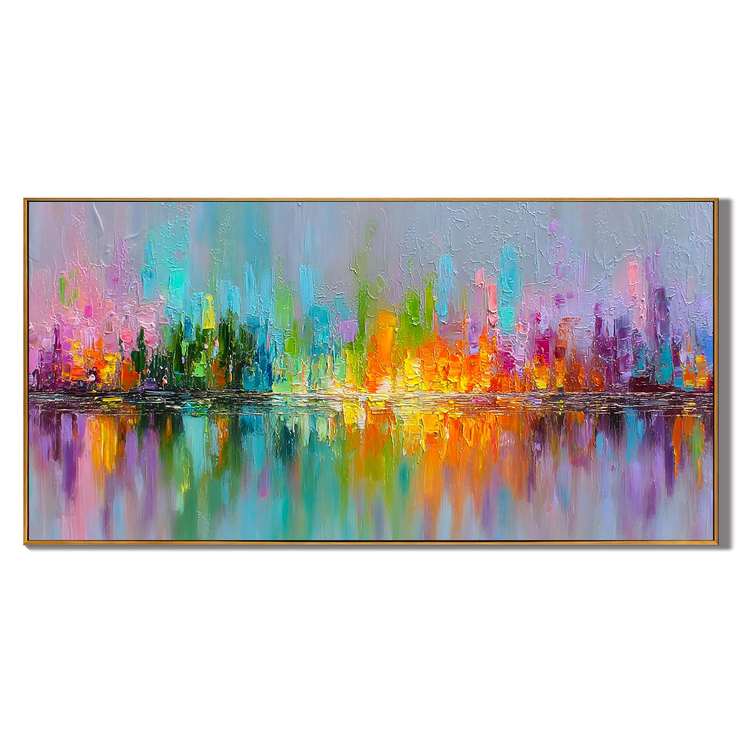 SPECTRUM REFLECTION: Colorful Wall Art, Hand-Painted Horizontal Rainbow Palette Knife 3D Heavy Texture Abstract Canvas Painting