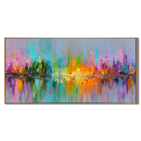 Spectrum Reflection – Hand-Painted Rainbow Palette Knife 3D Heavy Texture Abstract Colorful Painting | Bold Abstract Palette Knife Living Room Art