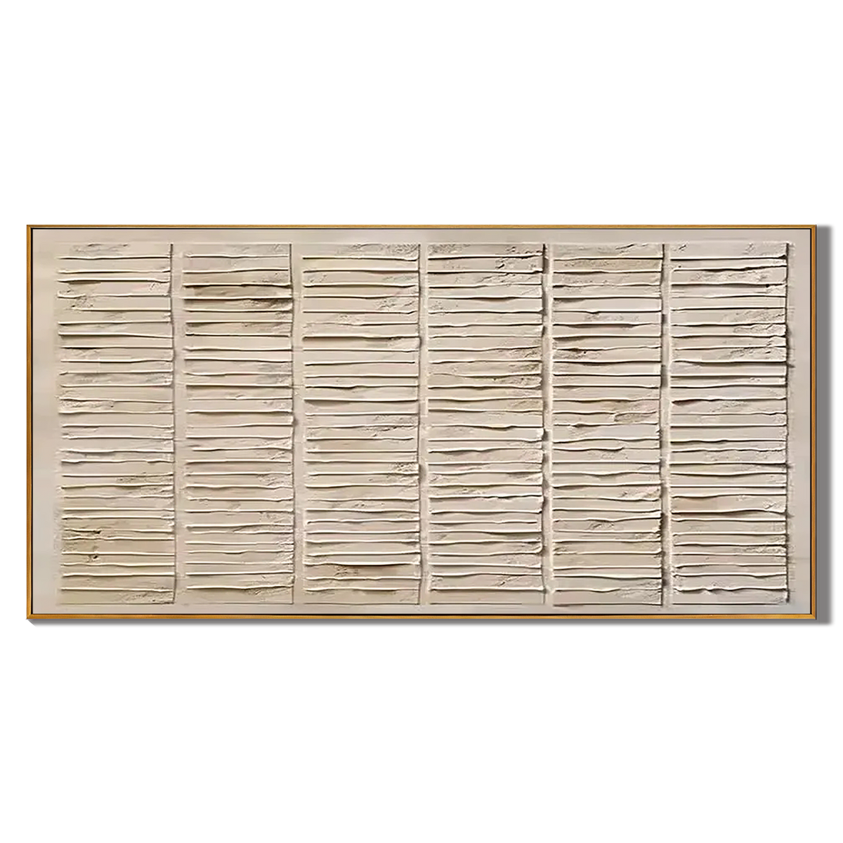 Rhythmic Lines – Modern Neutral Plaster Relief Linear Wabi-Sabi Painti