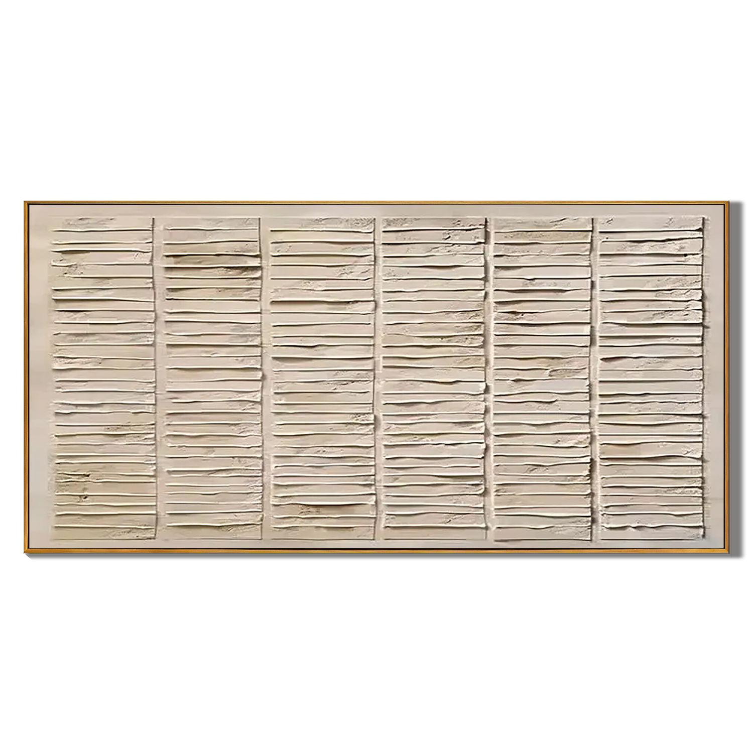 RHYTHMIC LINES: Panoramic 3D Heavy Texture Wabi-Sabi Wall Art, Modern Neutral Plaster Relief Linear Painting