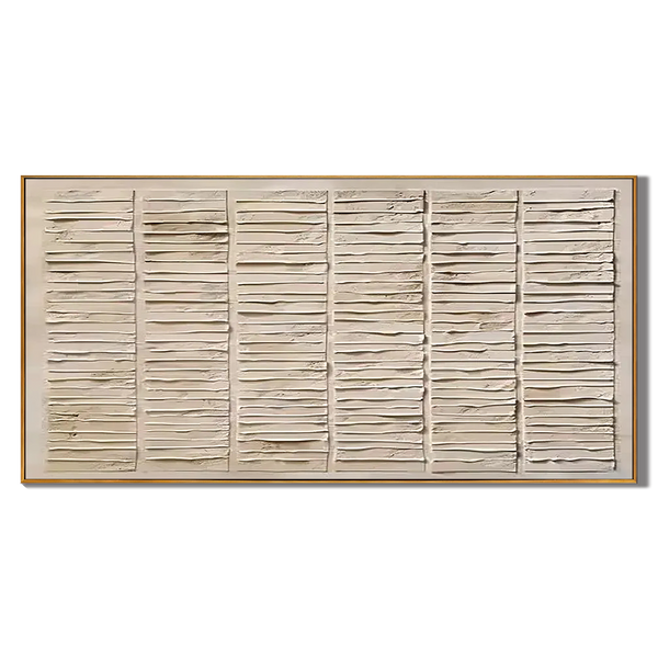Rhythmic Lines – Modern Neutral Plaster Relief Linear Wabi-Sabi Painting | Japandi Organic Wabi-Sabi Living Room & Hallway Art