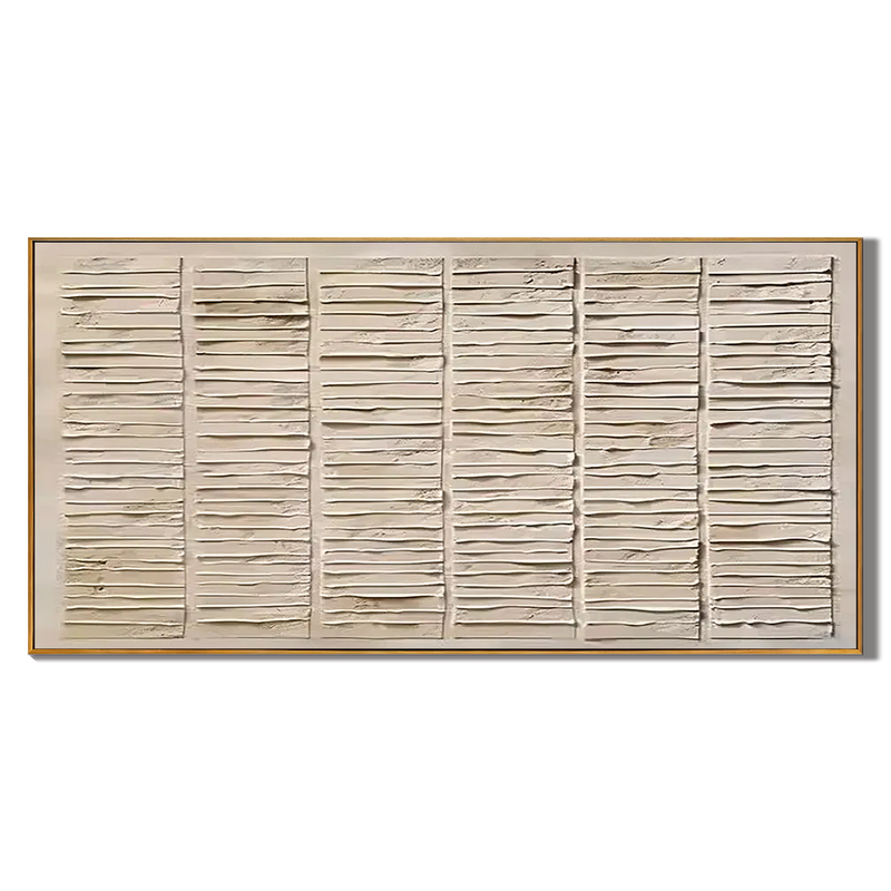 Rhythmic Lines – Modern Neutral Plaster Relief Linear Wabi-Sabi Painting | Japandi Organic Wabi-Sabi Living Room & Hallway Art