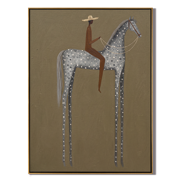 The Grey Dapple – Vintage Americana Rider on Dappled Grey Horse Painting | Contemporary Wabi-Sabi Living Room Art