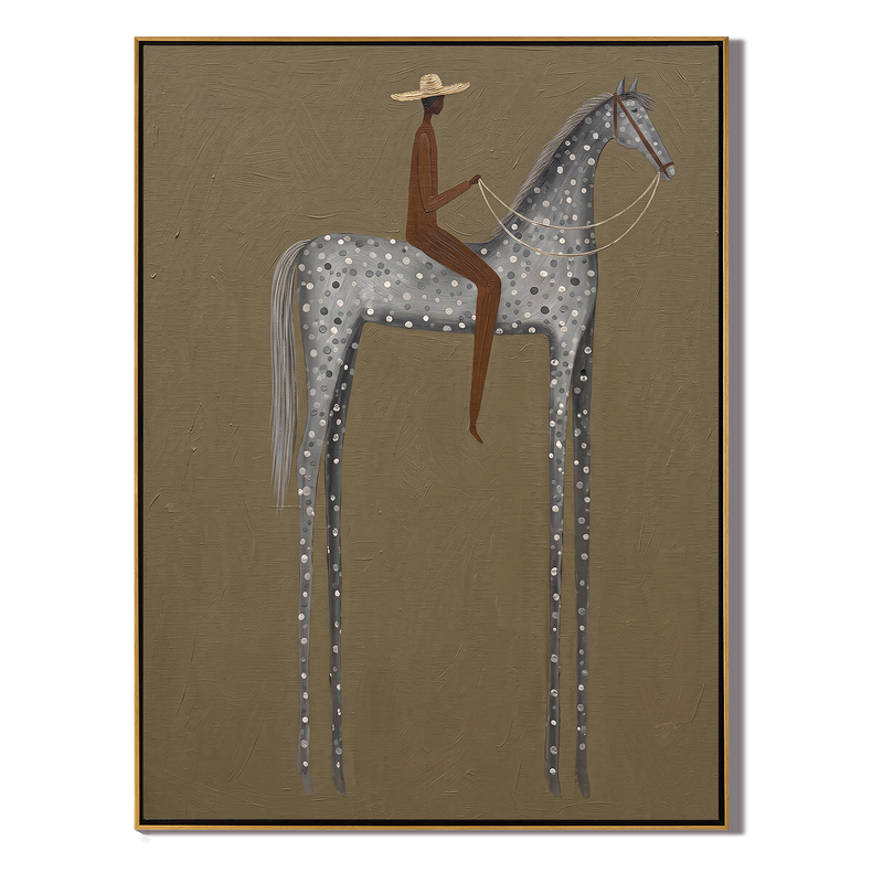 The Grey Dapple – Vintage Americana Rider on Dappled Grey Horse Painting | Contemporary Wabi-Sabi Living Room Art