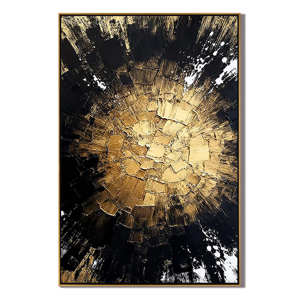 Cosmic Dawn – Modern Luxury Gold & Black Heavy Textured Painting | Premium Abstract Living Room Art