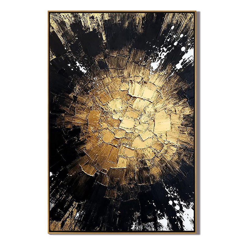 Cosmic Dawn – Modern Luxury Gold & Black Heavy Textured Painting | Premium Abstract Living Room Art