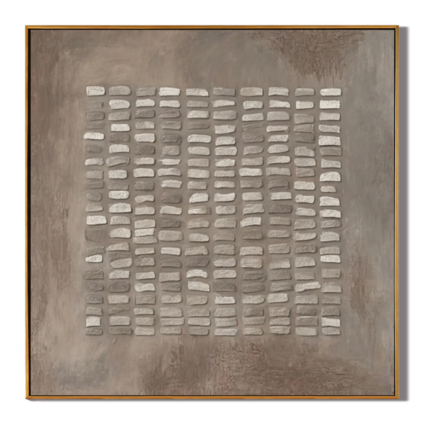Zen Lattice – Plaster Grid Relief Abstract Wabi-Sabi Painting | Japandi Wabi-Sabi Living Room & Bedroom Art