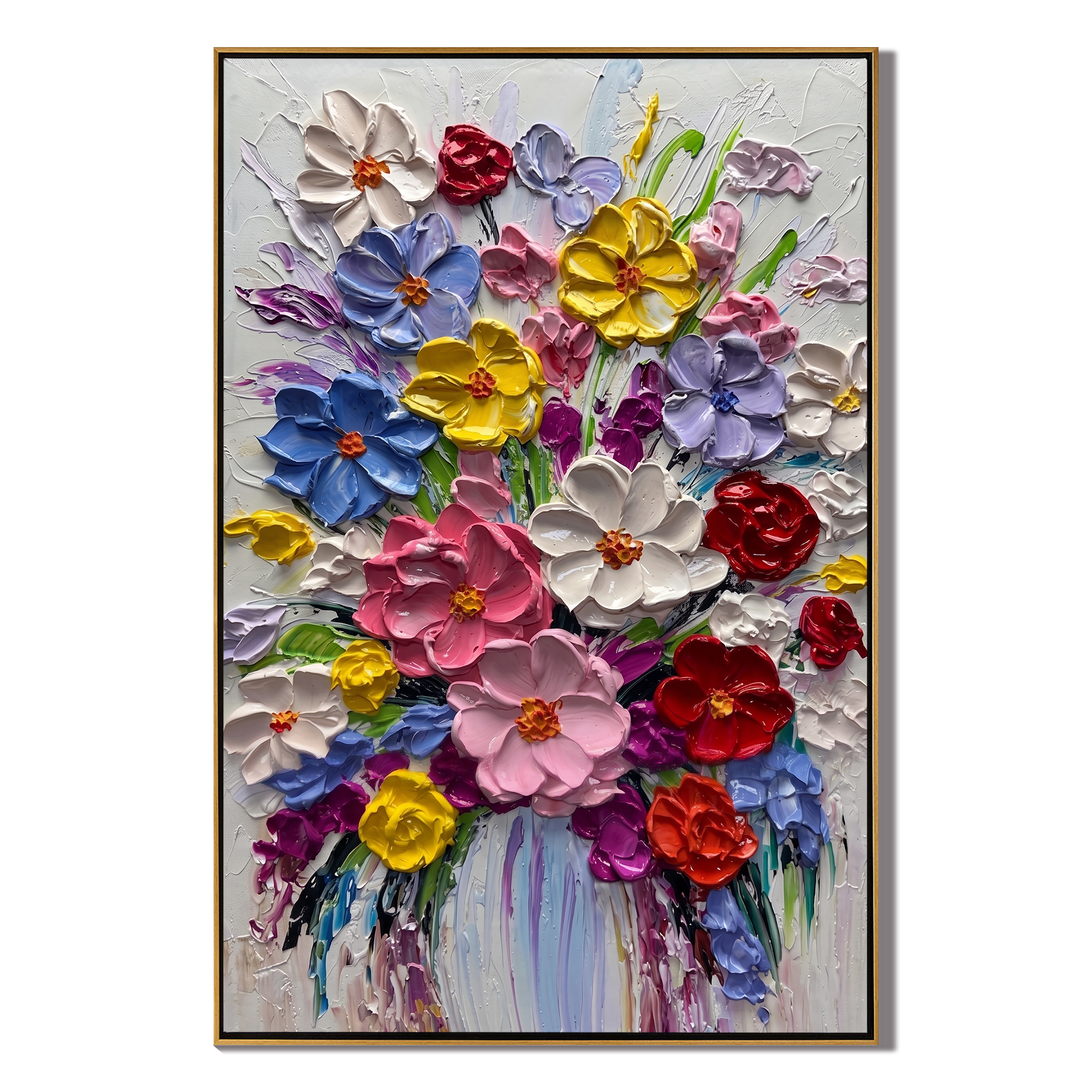 Poetry of Blooms - Modern Impasto Floral Art | Healing Multicolored Living Room & Dining Wall Decor