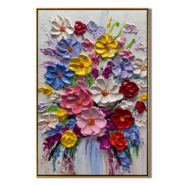 Poetry of Blooms – Modern Impasto Floral Art | Healing Multicolored Living Room & Dining Wall Decor