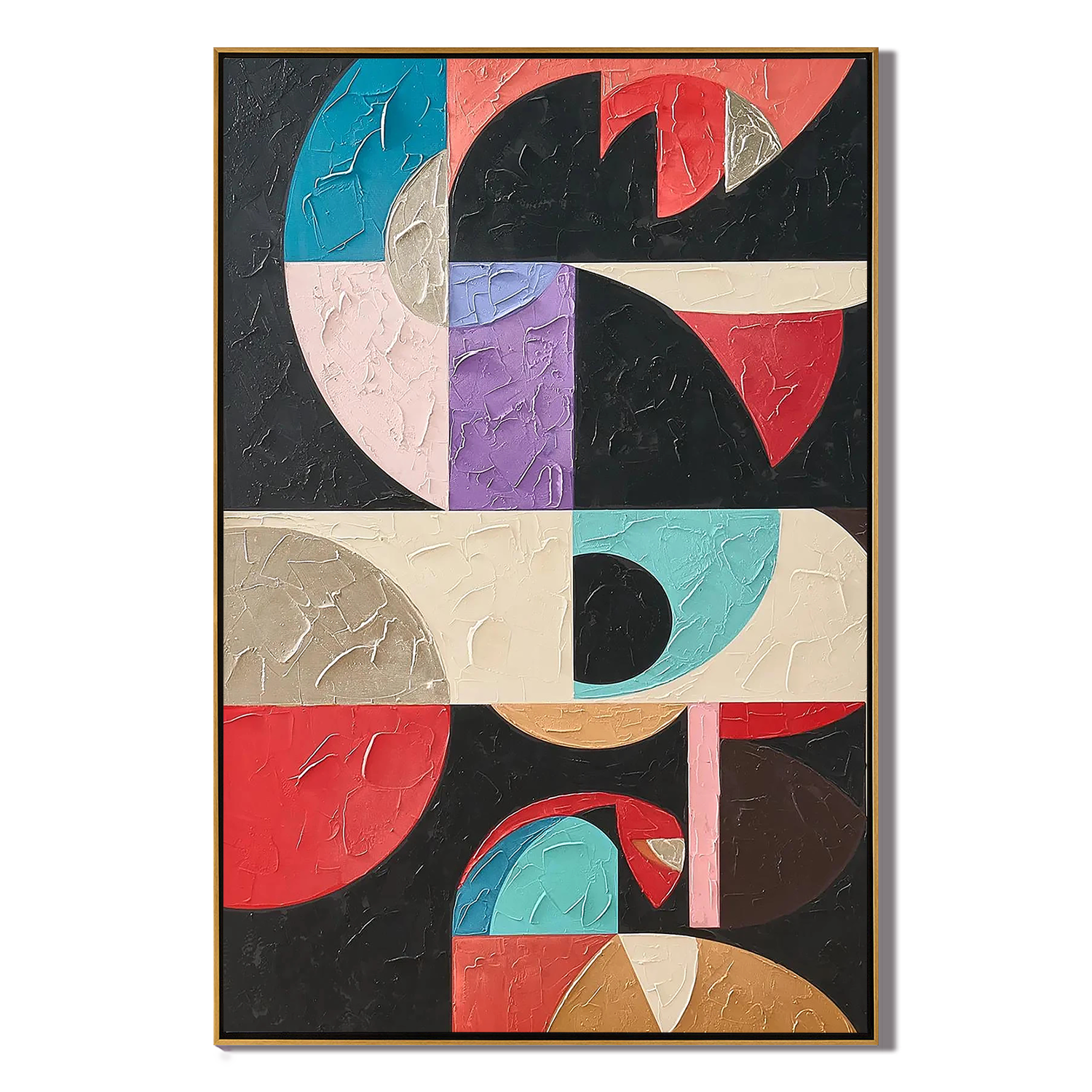 GEOMETRIC PULSE: Abstract Wall Art, Hand-Painted Multicolored Geometric Block Plaster Effect Heavy Texture Studio Art