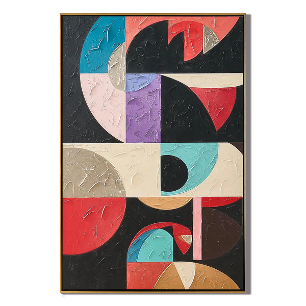 Geometric Pulse – Hand-Painted Multicolored Geometric Block Plaster Effect Abstract Painting | Bold Abstract Palette Knife Living Room Art