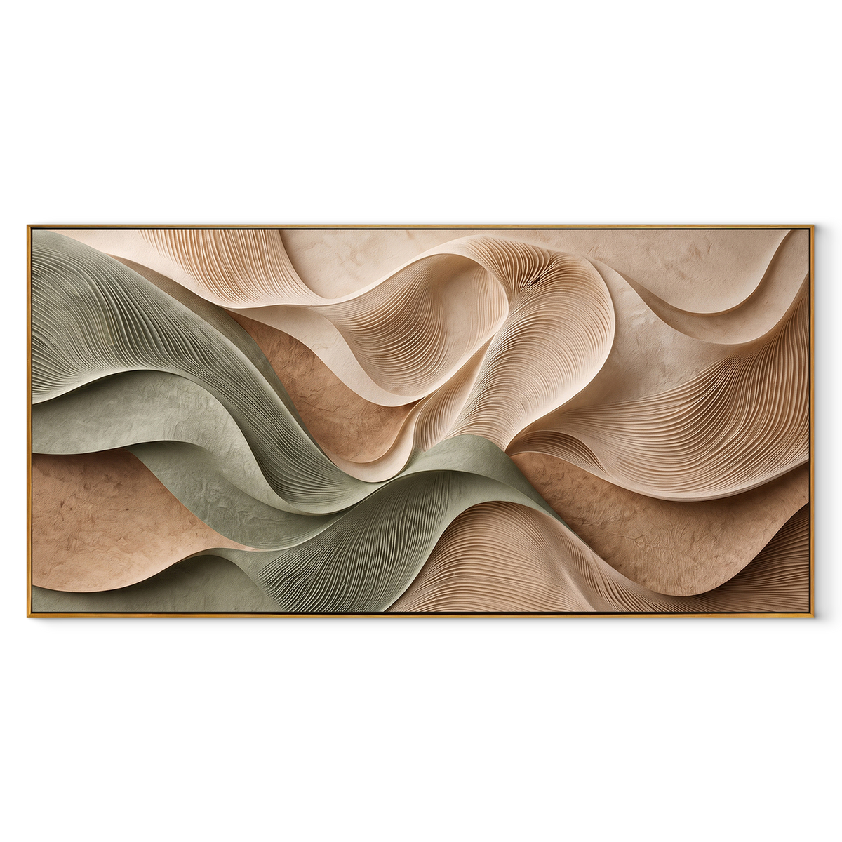 Sage Dunes at Rest – Sage Beige Layered Wave Painting | Modern Horizontal Wall Art