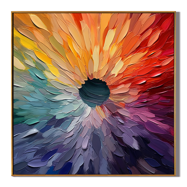 Rainbow Singularity – Modern Impasto Centripetal Abstract Oil Painting | Creative Textured Spectrum Entryway Art