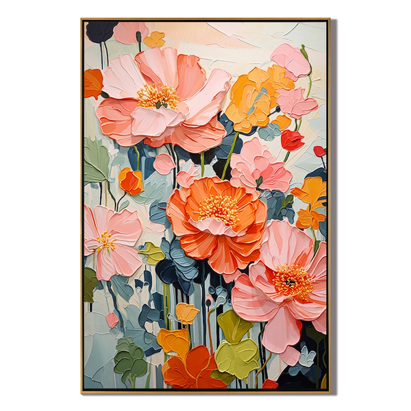 Floral Poetry – Modern Impasto Flower Oil Painting | Textured Peony Bedroom Art