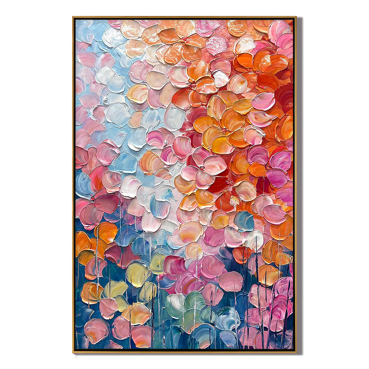 VIBRANT BLOOM: Floral Wall Art, Hand-Painted Multicolored Rainbow Palette Knife 3D Heavy Texture Canvas Painting