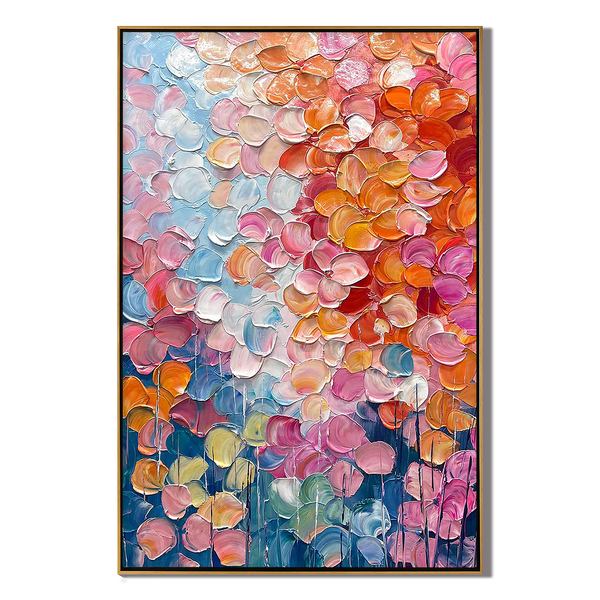 Vibrant Bloom – Hand-Painted Multicolored Rainbow Palette Knife Floral Painting | Vibrant Botanical Living Room & Dining Room Art