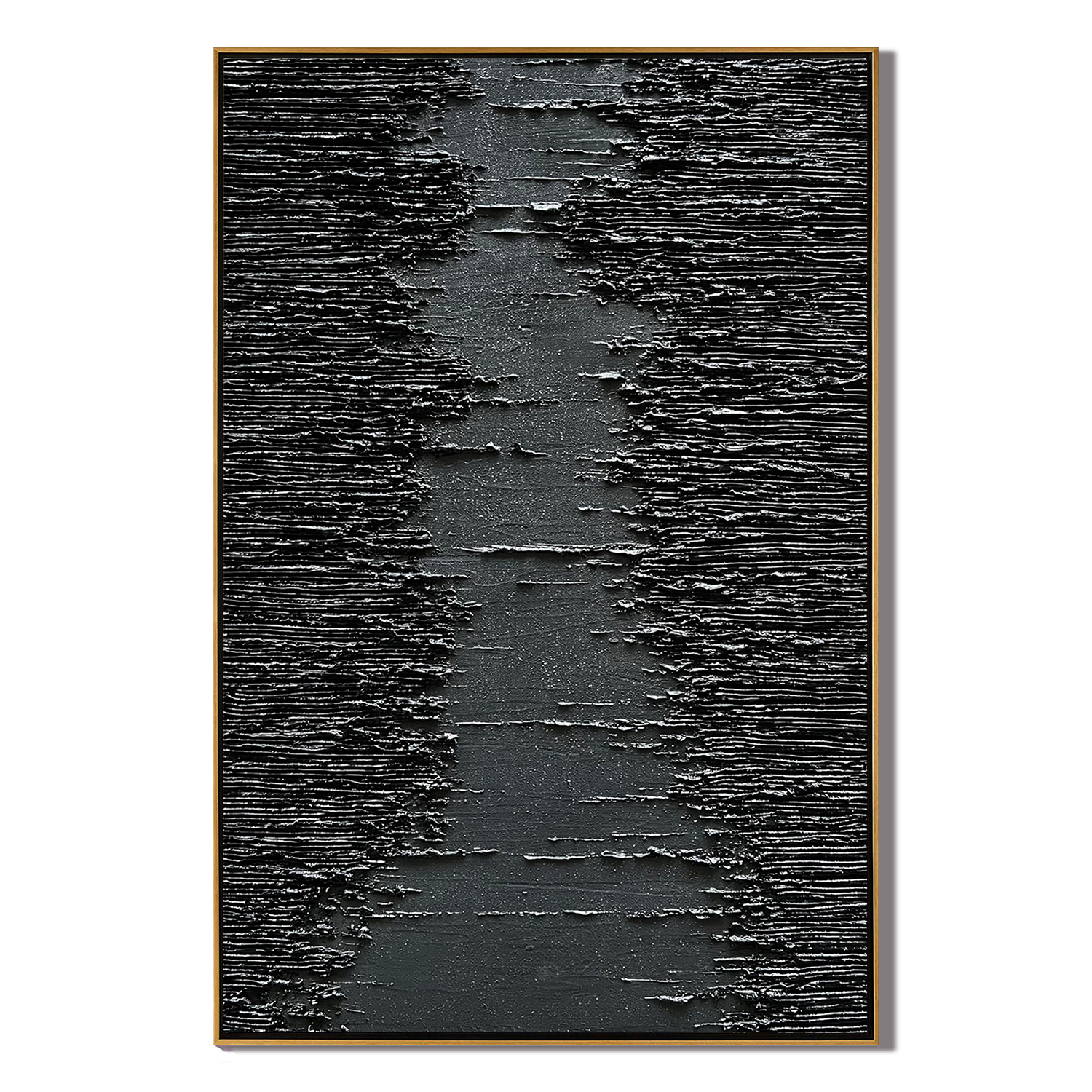 MIDNIGHT RIDGE: 3D Heavy Texture Black Abstract Wall Art, Rugged Plaster Relief Painting