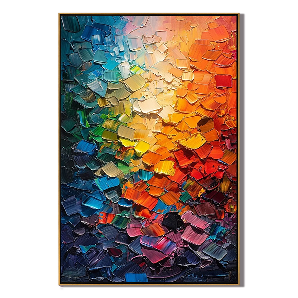 Prism Spectrum – Hand-Painted Multicolored Rainbow Palette Knife Abstract Painting | Bold Abstract Palette Knife Living Room Art
