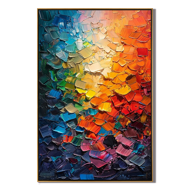 Prism Spectrum – Hand-Painted Multicolored Rainbow Palette Knife Abstract Painting | Bold Abstract Palette Knife Living Room Art