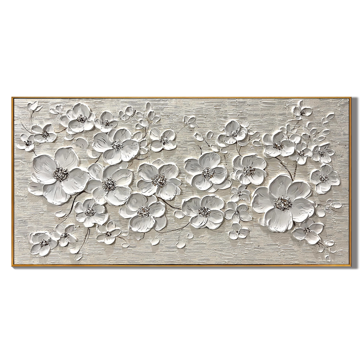 WHITE HARMONY: Floral Wall Art, Hand-Painted 3D Impasto White Blossom Heavy Texture Canvas Painting