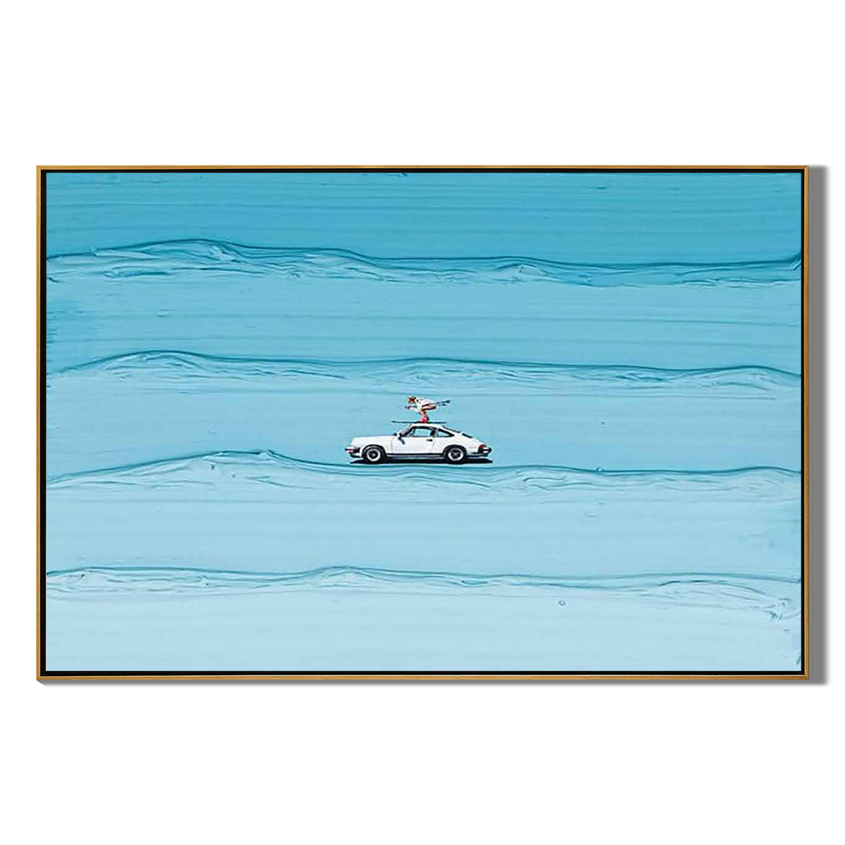 Surf Rider – Hand-Painted Creative White Car on Blue Ocean Wave Palett