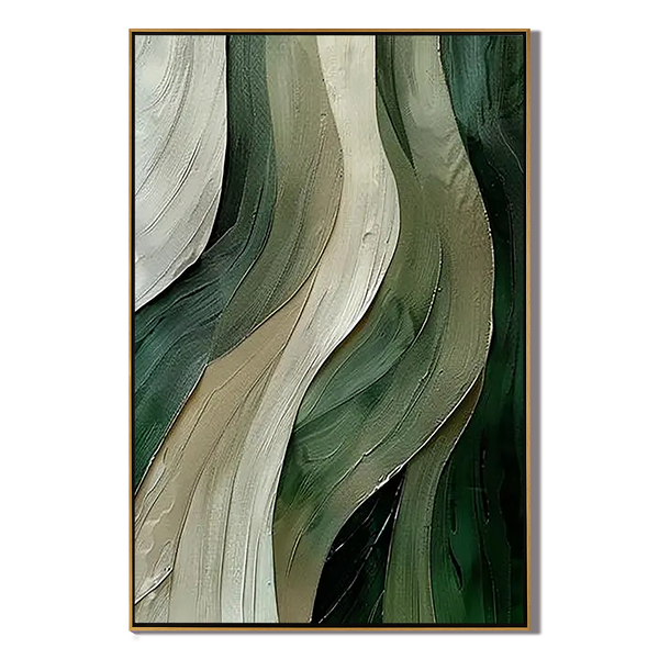 Emerald Tide – Hand-Painted Deep Green and Sage Wave Palette Knife Texture Painting | Modern Abstract Living Room & Office Art