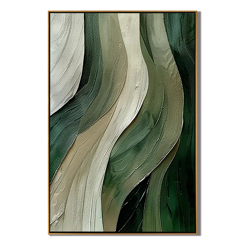 Emerald Tide – Hand-Painted Deep Green and Sage Wave Palette Knife Texture Painting | Modern Abstract Living Room & Office Art