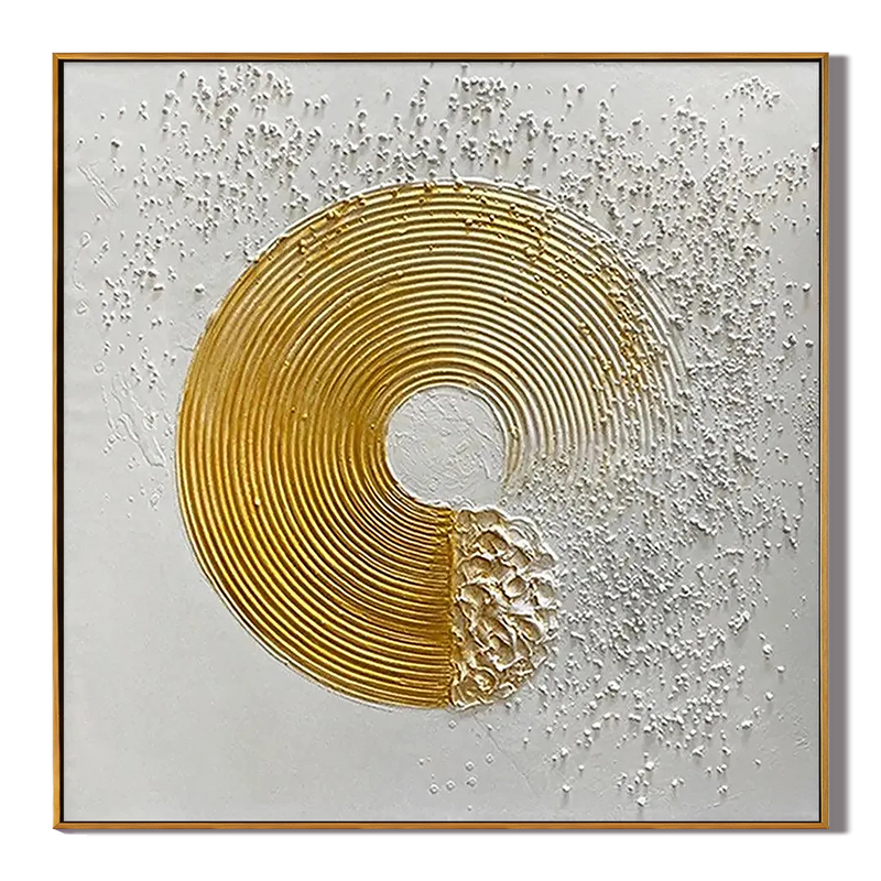 Golden Vortex – Gold Leaf Zen Circle Relief Texture Painting | Modern Luxury Metallic Living Room & Hotel Art