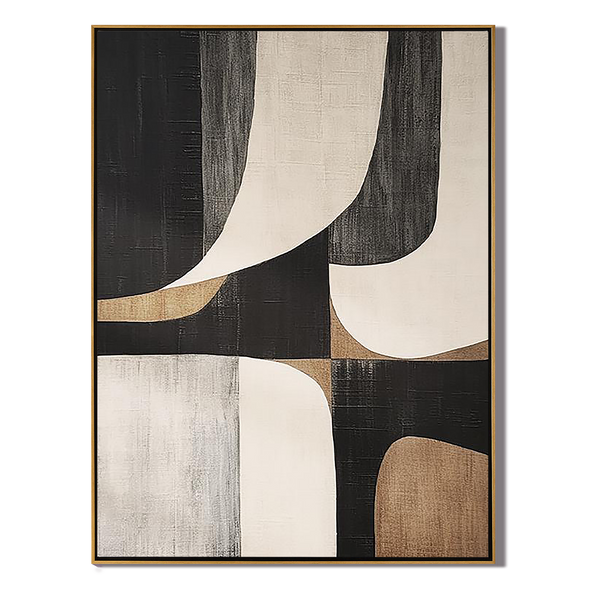 Balanced Geometric – Hand-Painted Black and Beige Minimalist Shapes Wabi-Sabi Painting | Japandi Organic Wabi-Sabi Living Room & Hallway Art