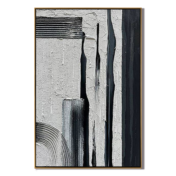 Urban Noir – Heavy Texture Industrial Abstract Painting | Wabi-sabi Plaster Style Hallway Decor Art
