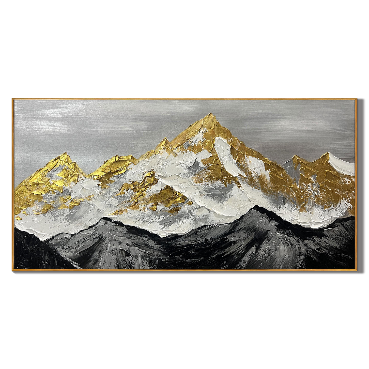GOLDEN PEAK: Mountain Wall Art, 3D Heavy Texture Gold Leaf Snow Mountain Hand-Painted Oil Painting