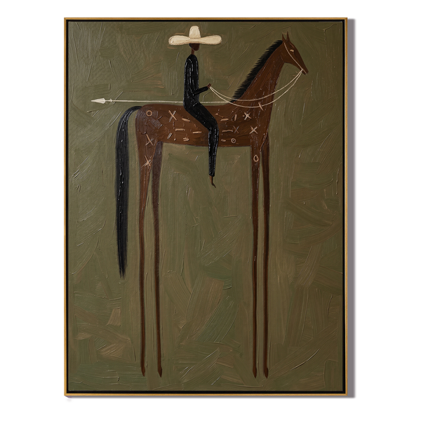 X Marks the Ride – Vintage Americana Rider with Arrow on Symbol-Horse Painting | Folk Art Home Office Art