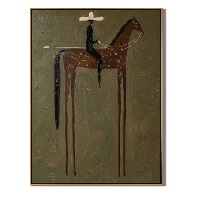 X Marks the Ride – Vintage Americana Rider with Arrow on Symbol-Horse Painting | Folk Art Home Office Art