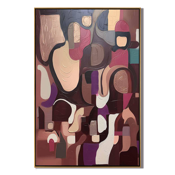 Mauve Mosaic – Hand-Painted Burgundy and Mauve Geometric Cubist Abstract Painting | Modern Abstract Living Room & Office Art