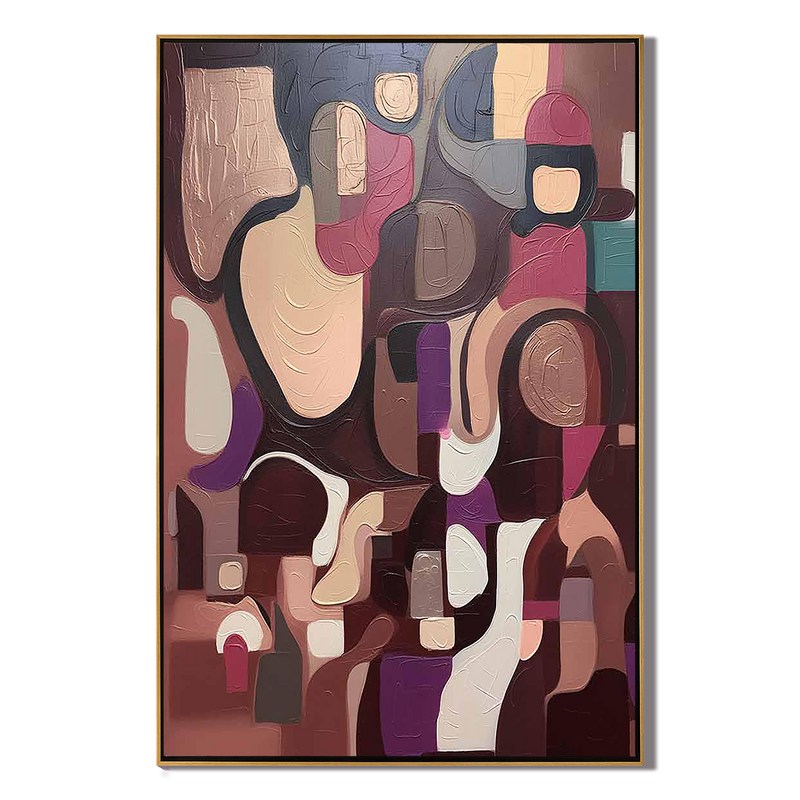 Mauve Mosaic – Hand-Painted Burgundy and Mauve Geometric Cubist Abstract Painting | Modern Abstract Living Room & Office Art