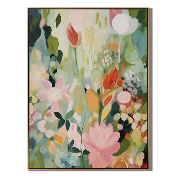 Pastel Garden – Hand-Painted Modern Abstract Wildflower Field Thick Floral Painting | Contemporary Botanical Bedroom & Living Room Art