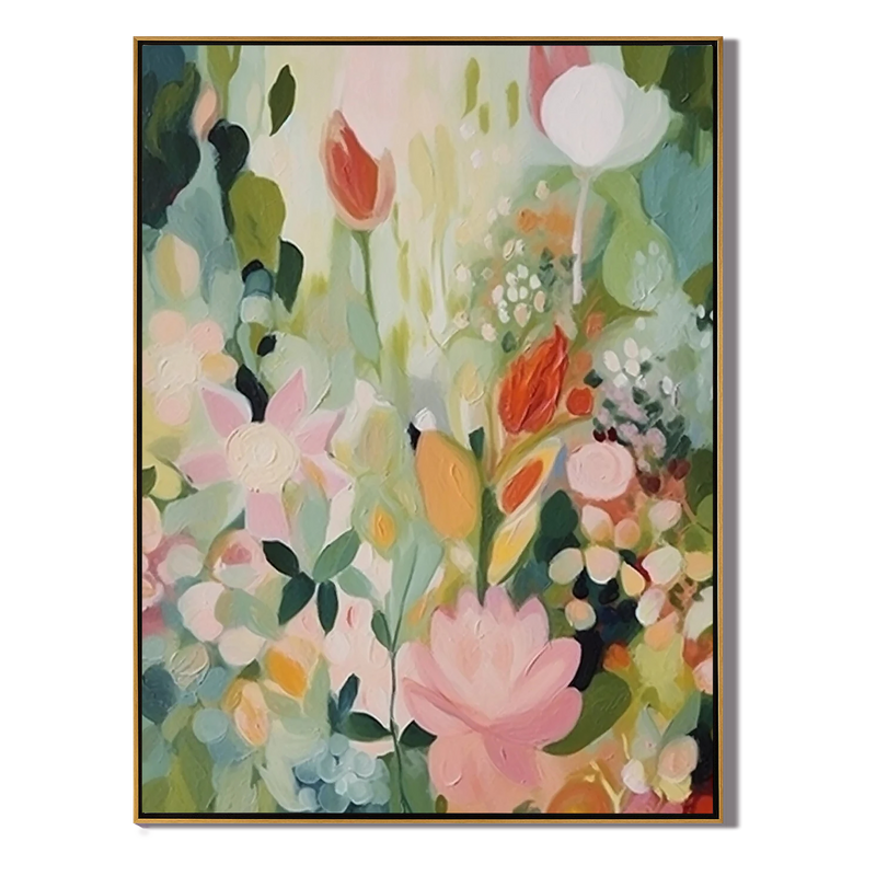 Pastel Garden – Hand-Painted Modern Abstract Wildflower Field Thick Floral Painting | Contemporary Botanical Bedroom & Living Room Art