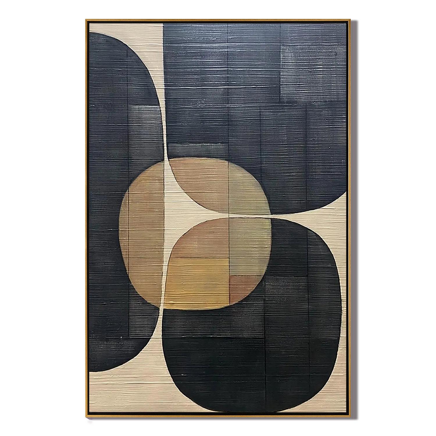 BAUHAUS RHYTHM- Mid-century Modern Geometric Art | Neutral Tone Abstract Textured  Hallway Painting