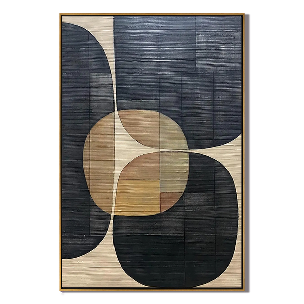 Bauhaus Rhythm –  Mid-century Modern Geometric Art | Neutral Tone Abstract Textured  Hallway Painting