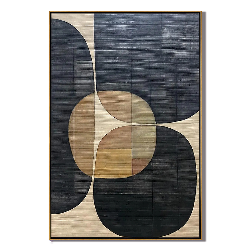 Bauhaus Rhythm –  Mid-century Modern Geometric Art | Neutral Tone Abstract Textured  Hallway Painting