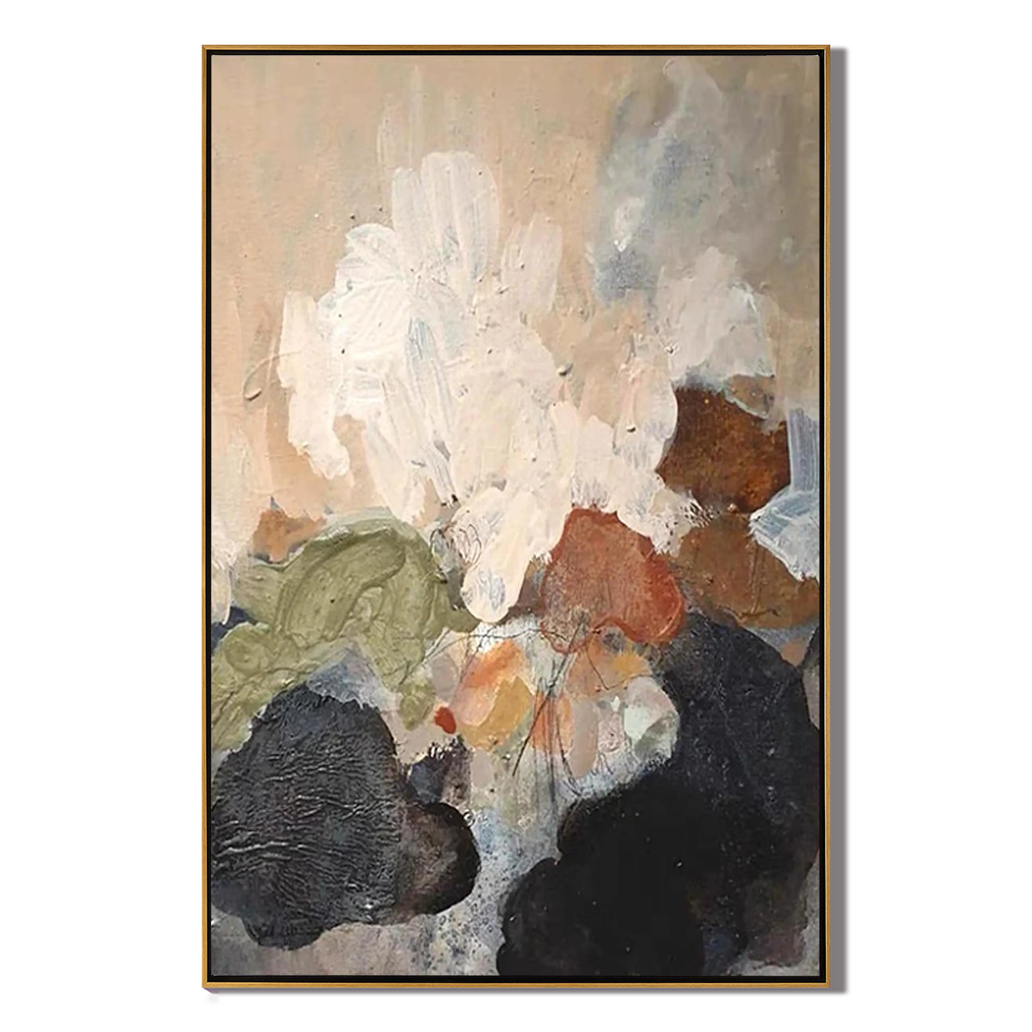 EARTHEN BLOOM: Abstract Wall Art, Hand-Painted Neutral Beige and Terracotta 3D Impasto Heavy Texture Studio Art