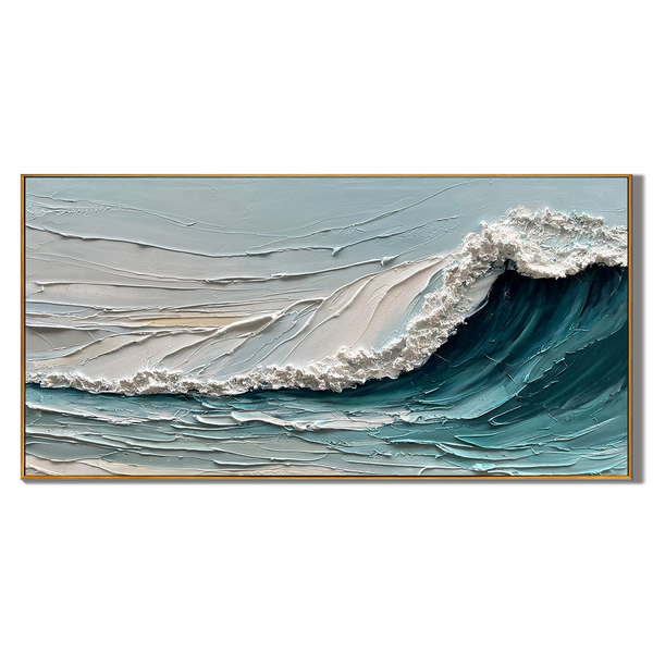 Azure Crest – Modern Plaster Ocean Relief Texture Painting | Coastal Modern Living Room & Bedroom Art
