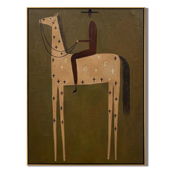 The Cross-Marked Horse – Vintage Americana Rider on Folk Symbol Horse Painting | Wabi-Sabi Living Room Art
