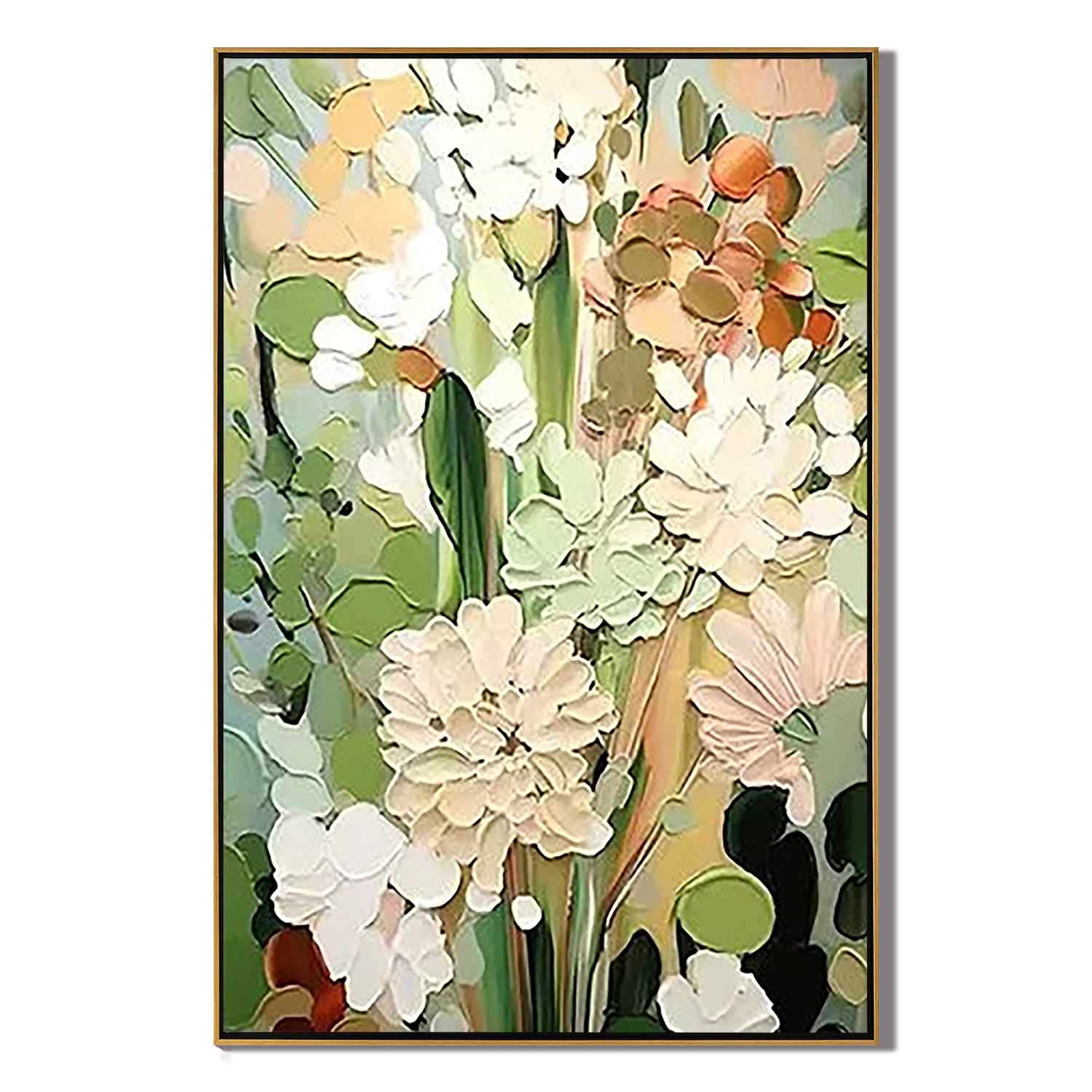 VERDANT BLOOM: Floral Wall Art, Hand-Painted Sage Green and Cream 3D Impasto Palette Knife Heavy Texture Studio Art